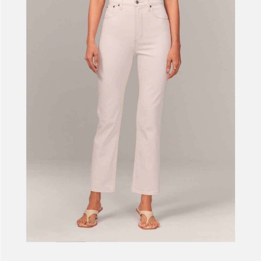 Abercrombie & Fitch High Rise Cream Straight Leg Jeans